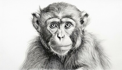 Monkey sketched in pencil on white background