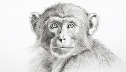 Monkey sketched in pencil on white background