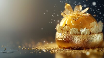 Gold cake with white frosting and sprinkles on top