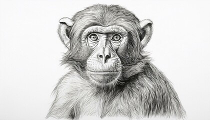 Monkey sketched in pencil on white background