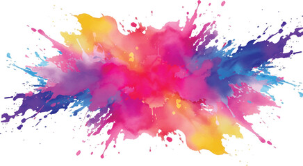 Bright colorful watercolor splash splatter stain brush strokes on white background. Modern vibrant aquarelle spot. Rainbow trendy isolated design on white. Element. Vector watercolor illustration.	