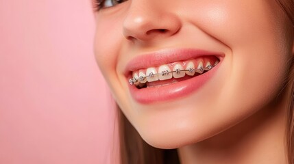 Obraz premium Smiling Young Woman with Clear Braces on Teeth