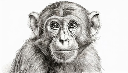 Monkey sketched in pencil on white background