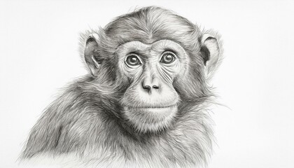 Monkey sketched in pencil on white background