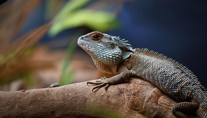 Obraz premium Lizard Resting on a Branch in a Natural Setting