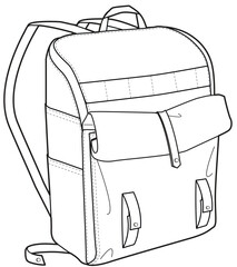 Rollup backpack flat sketch vector illustration technical cad drawing template