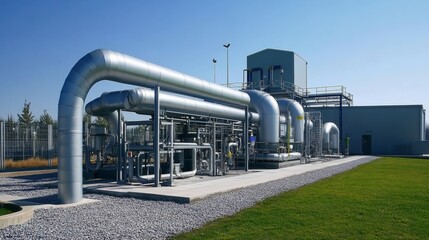 Obraz premium Waste to energy technology, plant generating energy from waste, with pipes and clean technology infrastructure