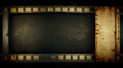 Obraz premium Vintage Filmstrip: A weathered, aged filmstrip with a dark, textured background and faded edges, capturing a timeless sense of nostalgia and the beauty of forgotten stories.