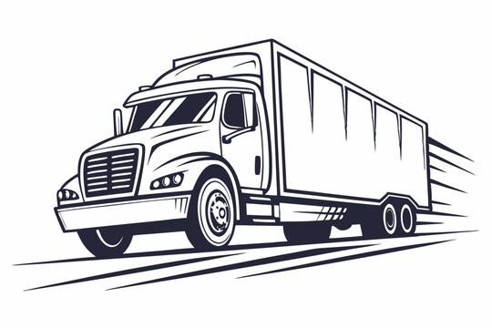 Fast moving shipping delivery truck line art silhouette vector 