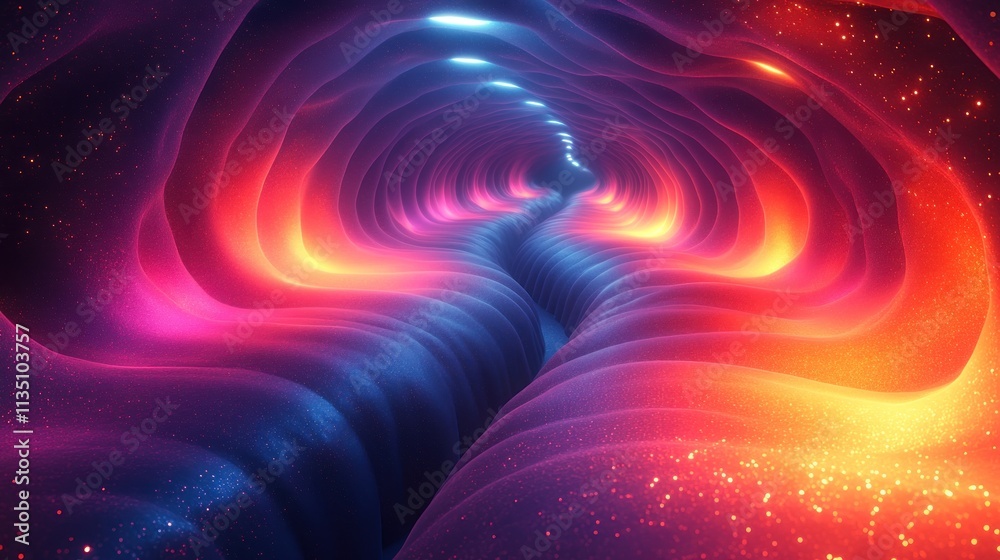 Poster A vibrant, abstract tunnel of light and color, creating a sense of depth and movement.