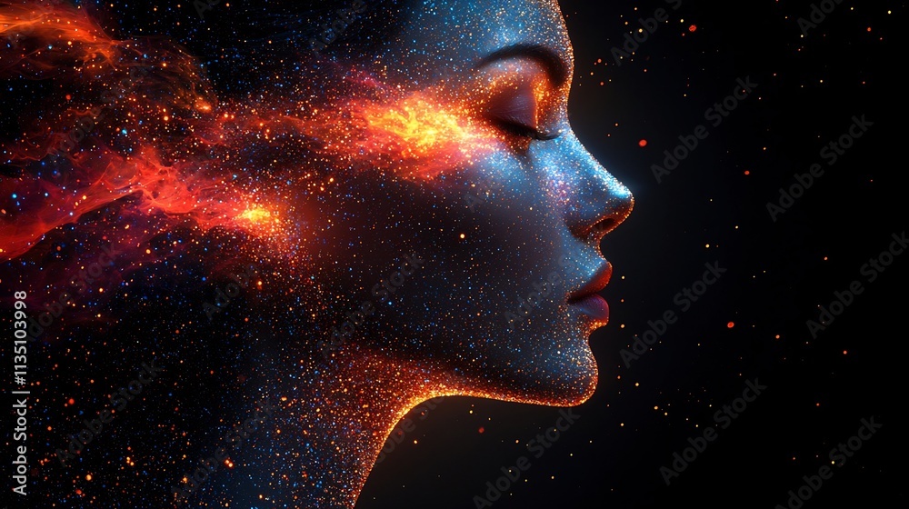 Poster glowing emotional spectrum with sentiment text tagging and copy space