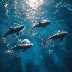 Fototapeta premium Group of Dolphins Swimming in Clear Blue Water