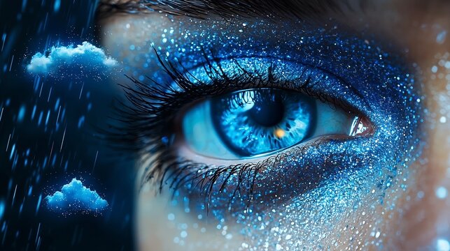 Futuristic Eye Scanning Text Messages with Floating Mood Indicators Symbolizing Sentiment Analysis Concept