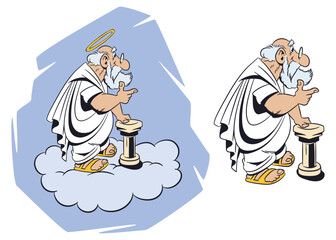 Wise old man and an angel on cloud.