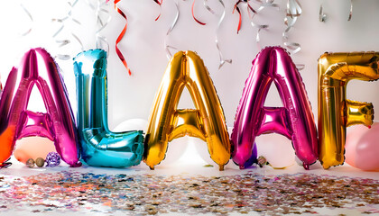 kölle, alaaf, karneval, luftballons, ballons, in, der, form, text, buchstaben, neu, modern, bunt, party, köln, rosenmontag, weiberfastnacht, gestalten, feier, weiß, weißer, hintergrund, isoliert, 3d