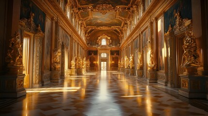 Obraz premium Golden Hallway of Opulence: A Glimpse into Royal Grandeur