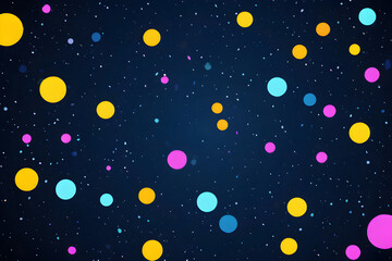 Colorful dots floating in space with glitter, creating festive background