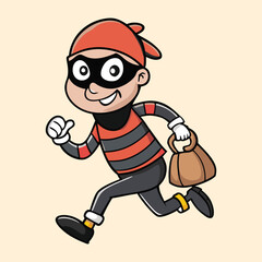 A thief running with bag and mask