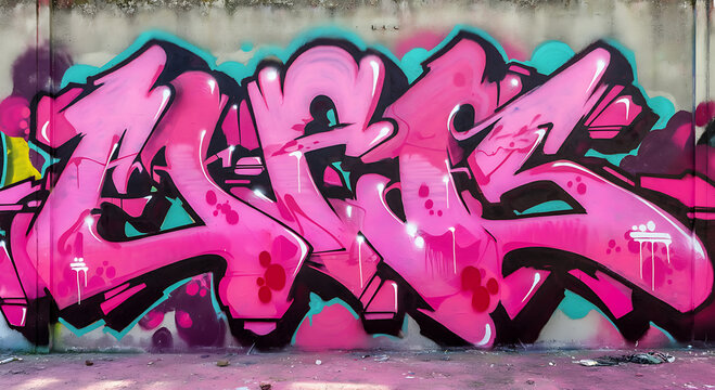 Fototapeta A high-energy pink graffiti wall filled with abstract shapes and bold lettering.
