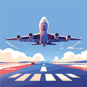 Vector illustration of a plane taking off from the airport.