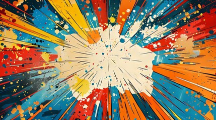 Abstract Comic Book Style Explosion with Bright Colors and Splashes