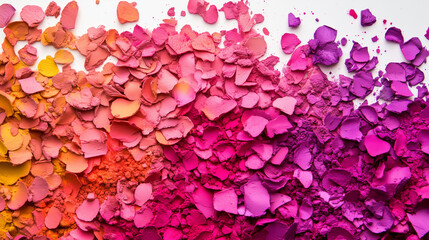 Gradient Holi powder pieces in pink, orange, and purple hues