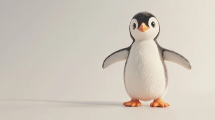 Obraz premium Cute cartoon penguin standing on a plain background.