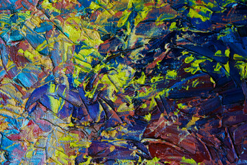  oil daub rough colorful bold rainbow color explosion painting texture, with oil smear, brushstroke, knife paint on canvas - Artistic background illustration. Abstract paint brush strokes, creating