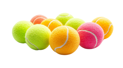 A set of tennis balls in bright colors, neatly arranged isolated on transparent background (4)