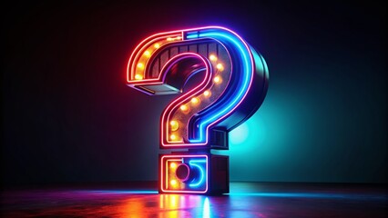 Retro Question Mark with Neon Lights in 3D Rendering, Perfect for Vibrant Product Photography and Eye-Catching Advertising Campaigns, Showcasing Creative Concepts and Designs