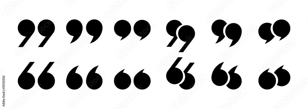 Fototapete round quotation marks icons are black on a white background. a set of linear icons, commas. check ma
