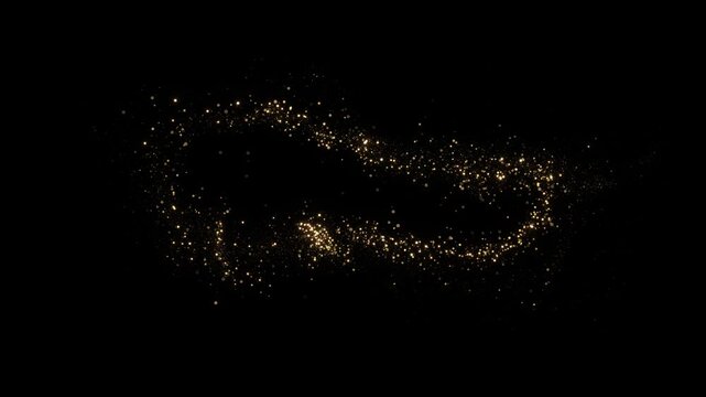 Gold glittering star dust Particles Trail sparkling particles black background. Space Golden flying particles. Shining Magic Light. Fairy Tail Glitter Particles Sparkling Glitter Particle Awards 4K 3D