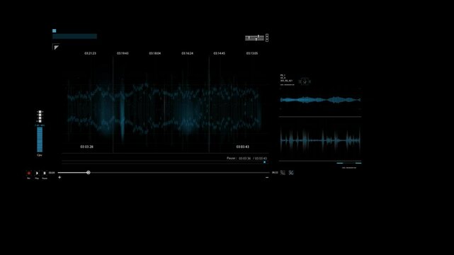 Audio wave visualization voice recording, sound wave animation on a black background, multifunctional soundtrack