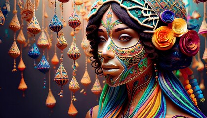 Fantasy Portrait of a Vibrant Ethereal Woman with Intricate Patterns and Textures