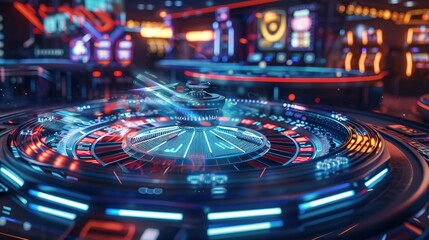 Futuristic digital technology sci fi neon abstract light energy circle ring pattern shapes glowing illumination design background 3D render visualization intelligence gaming interface HUD data