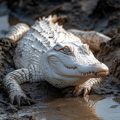 Obraz premium Unique White Alligator in Natural Habitat