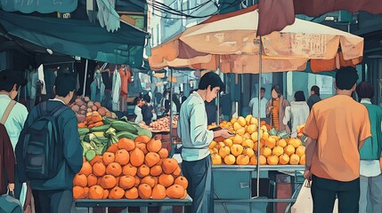 Obraz premium Urban Mystique Illustration with Cityscapes, Neon Lights, and Mysterious Atmosphere