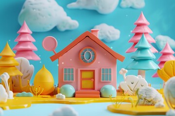 Whimsical Colorful House in a Playful Landscape