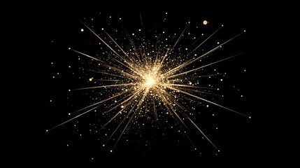 Golden light burst explosion on black background.