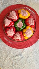 food, pepper stuffed on the table in a plate