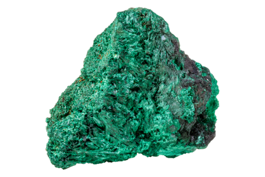 Plisoviy, plush, satin malachite mineral stone on a white background close-up