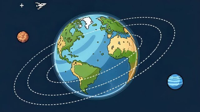 Pixel Art Earth A charmingly crude GIF of a spinning Earth where the continents are outlined with thick pixel lines rotating smoothly to the sound of futuristic beeps and bloops.