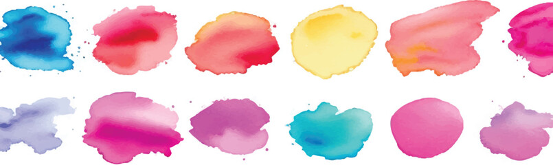 A vibrant set of watercolor circles in bold, multicolored splashes, creating a dynamic and expressive design on a clean white background. Perfect for art, digital projects, or decorative use.