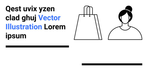 Female avatar with a bun hairstyle next to shopping bag. Ideal for e-commerce, retail marketing, branding, customer support, fashion blogs, online stores, user profiles. Landing page