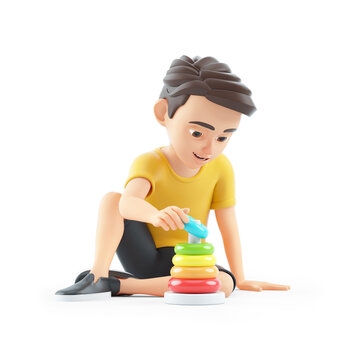 3d boy playing with ring stacker toy