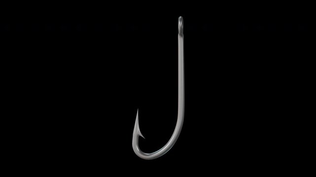 Fishing Hook Rotating on a Transparent Background. Seamless Loop. Fishhook. 4K