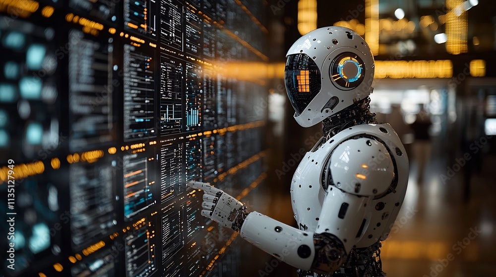 Poster futuristic interface scanning database for real time sentiment analysis and trend visualization