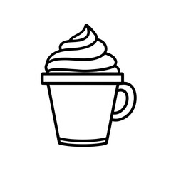 Latte Coffee Cup with Cream in Outline Style