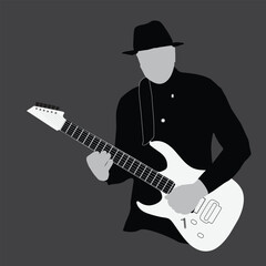 guitarist silhouette in a hat with a guitar