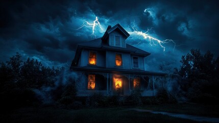 Haunted House in a Thunderstorm: A Spooky Night